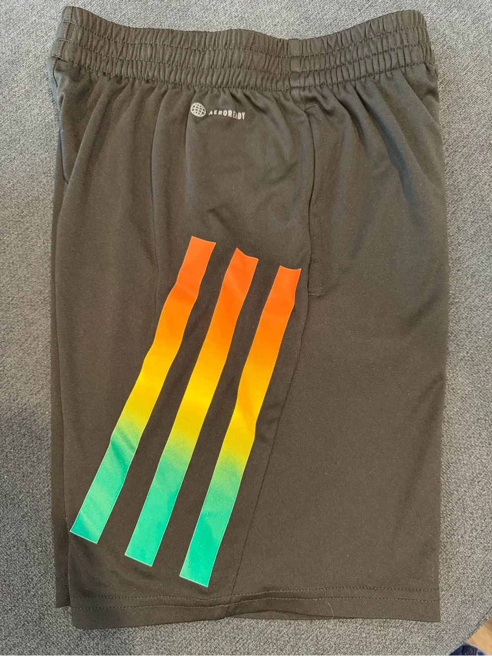 Adidas Black Athletic Shorts with Orange, Yellow, and Green Accents